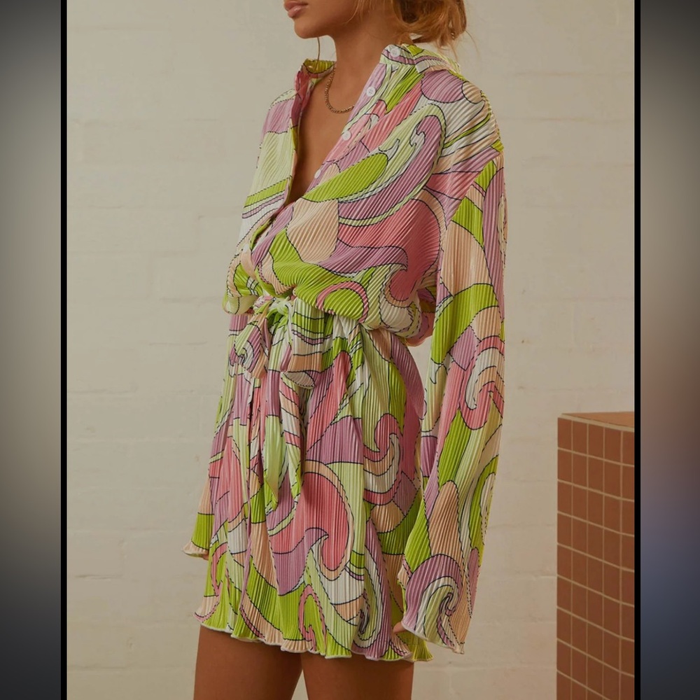 Peppermayo Pink and Green Swirl Mini Dress